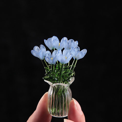 新款手工琉璃小花朵仿真花束插花玻璃永生花礼物清新桌面装饰摆件