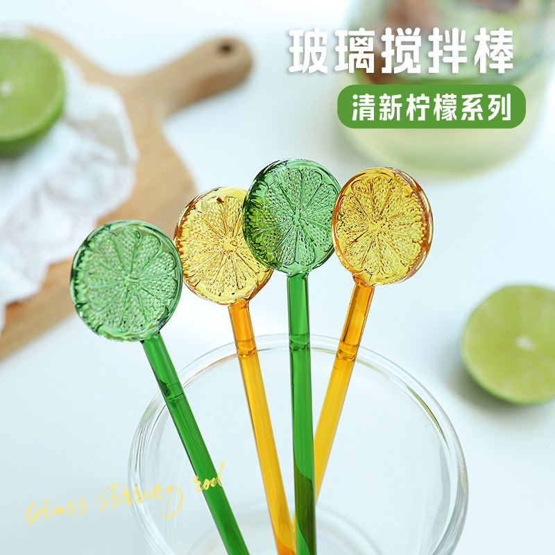 新款高颜值可爱卡通柠檬片搅拌棒创意长柄咖啡果汁饮料玻璃搅拌棒图片