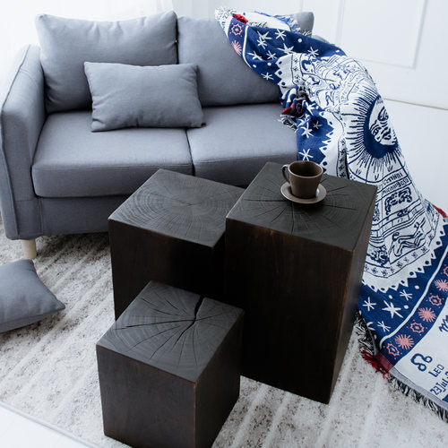 简约原木墩实木桩坐凳碳化方型木头墩做旧树桩实木墩子树凳木方条