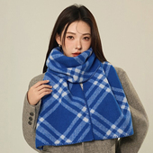 围脖 百搭学生保暖高级感韩版 2025新款 格纹骑士蓝色围巾女士冬季