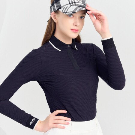 韩国直邮 配色竖向条纹 女士 领子 高尔夫长袖T恤GOLF服装女FT831