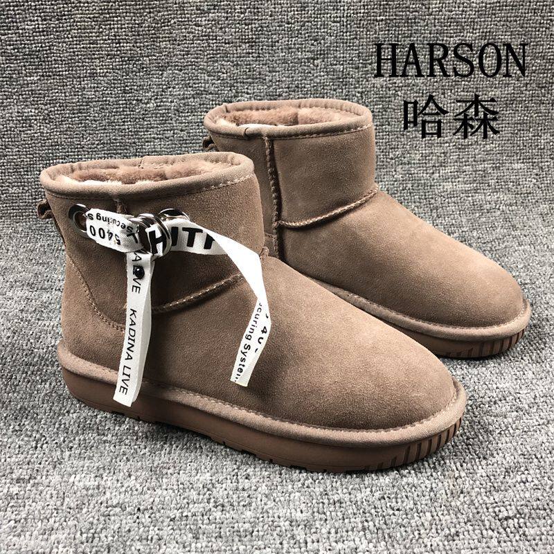 卡迪娜女鞋撤柜断码真皮女靴加厚保暖雪地靴时尚百搭显瘦通勤短靴