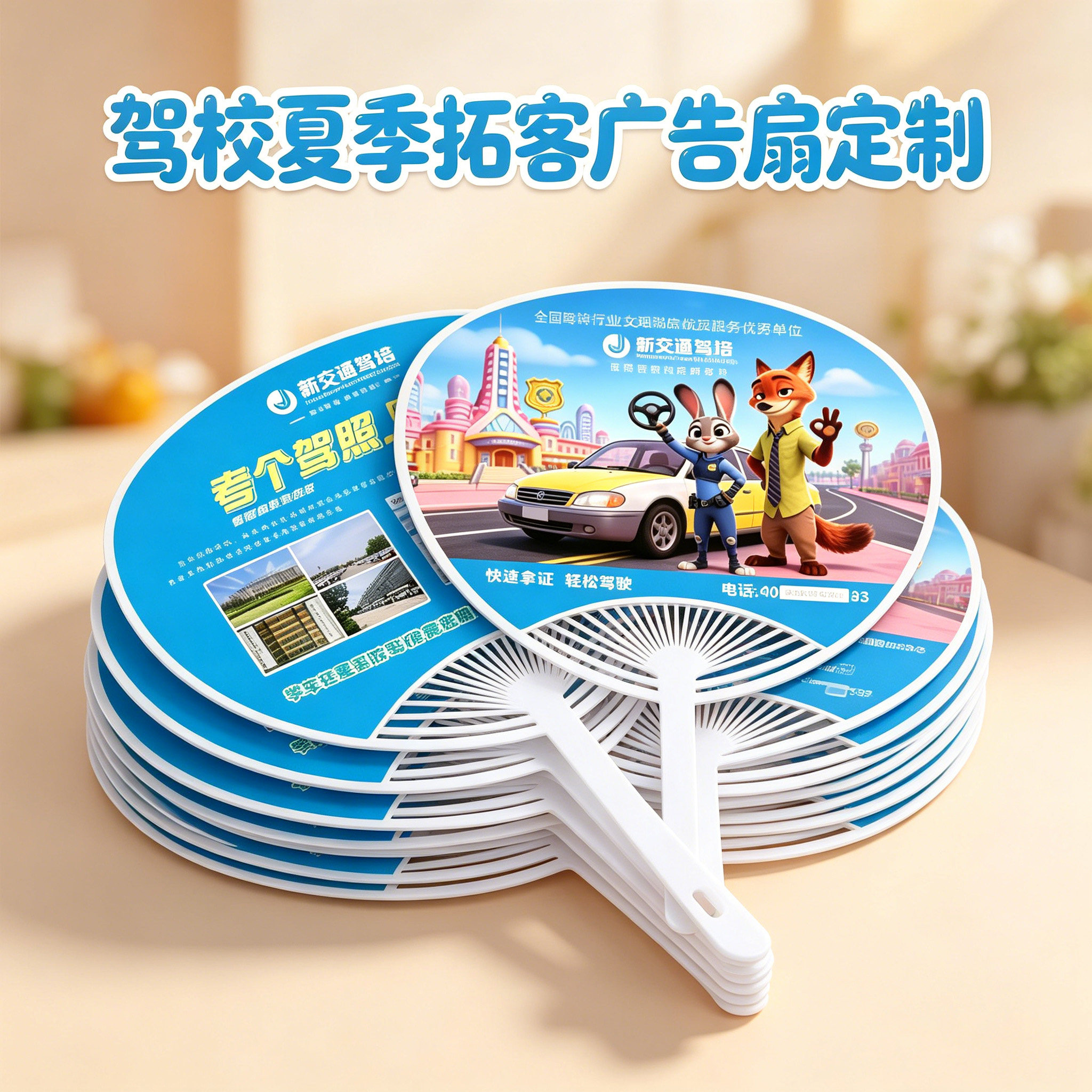 驾校招生广告扇子定制作团扇地推宣传印刷logo活动卡通小扇子订做