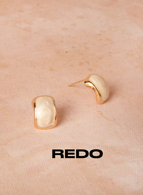 REDO小众设计白色金色方形耳环女简约大气秋冬耳钉短剧郭宇欣同款