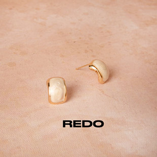 REDO小众设计白色金色方形耳环女简约大气秋冬耳钉短剧郭宇欣同款