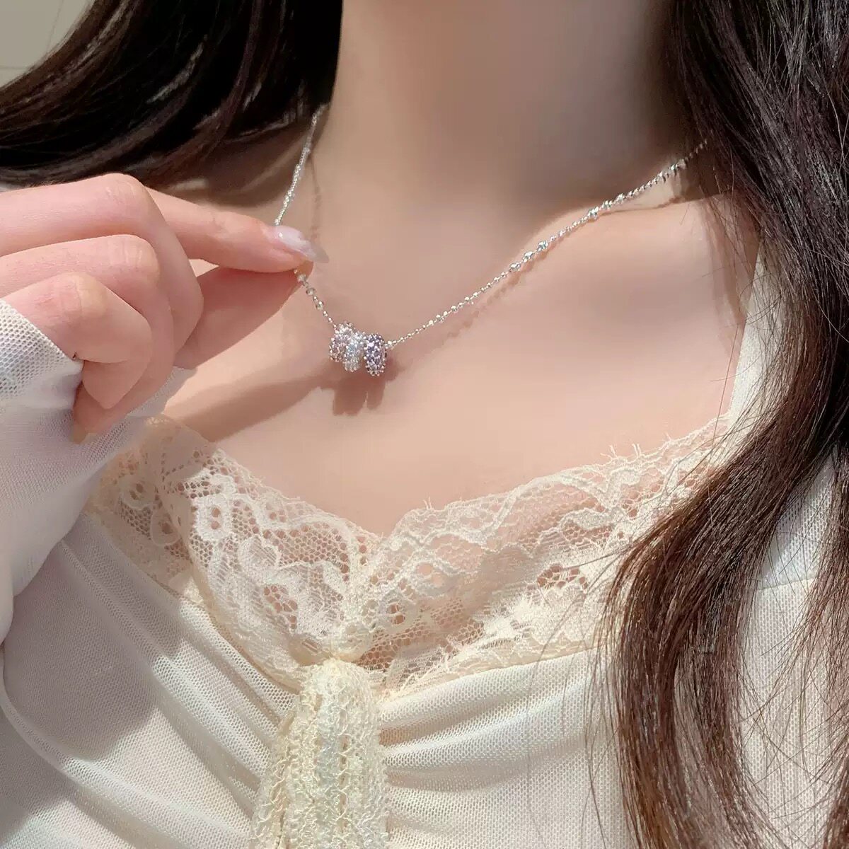 REDO超闪钻圆圈小蛮腰项链女圈圈环形吊坠锁骨链设计感精致颈链