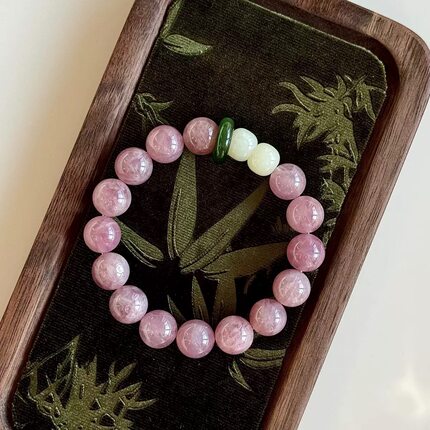 REDO天然老矿紫马粉水晶和田玉手串新国潮中式女时尚串珠手链饰品