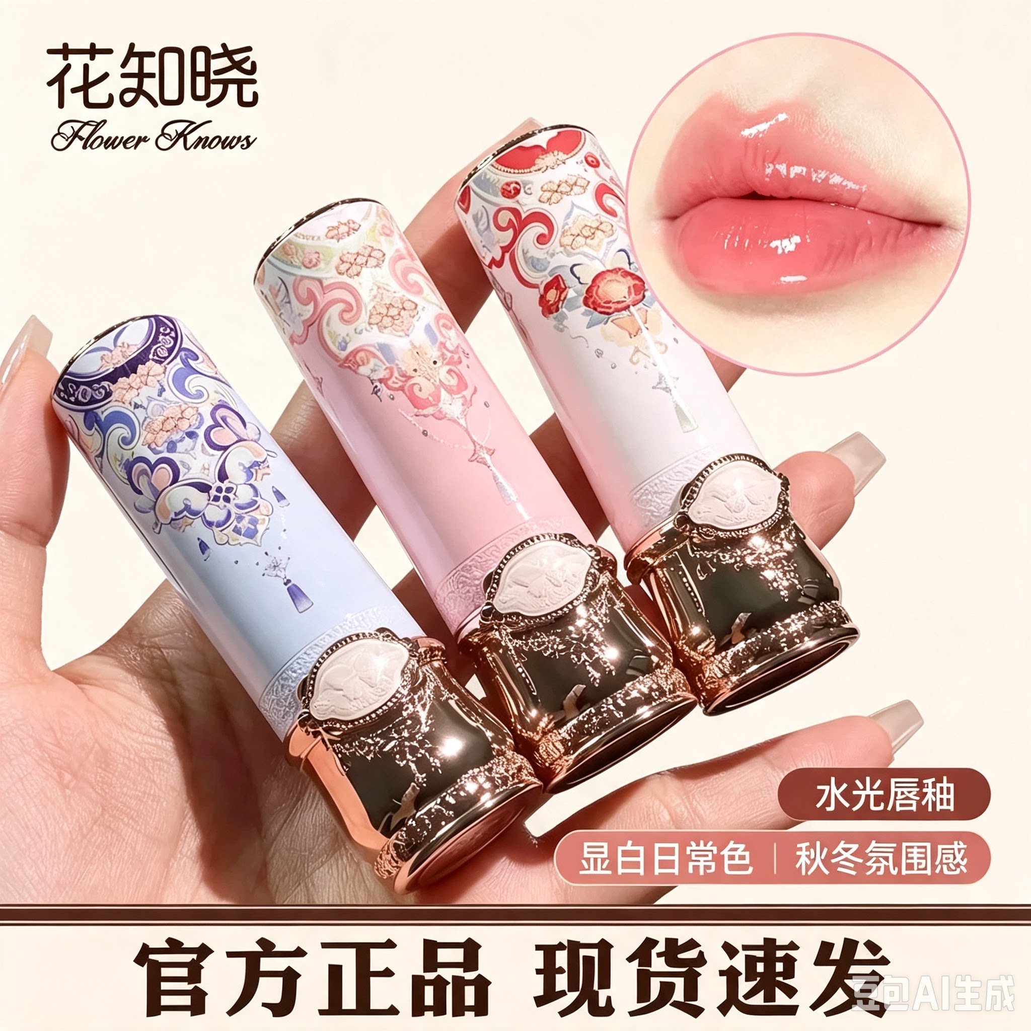 花知晓蝴蝶云肩固体成膜唇釉镜面口红不黏腻不拉丝现货速发