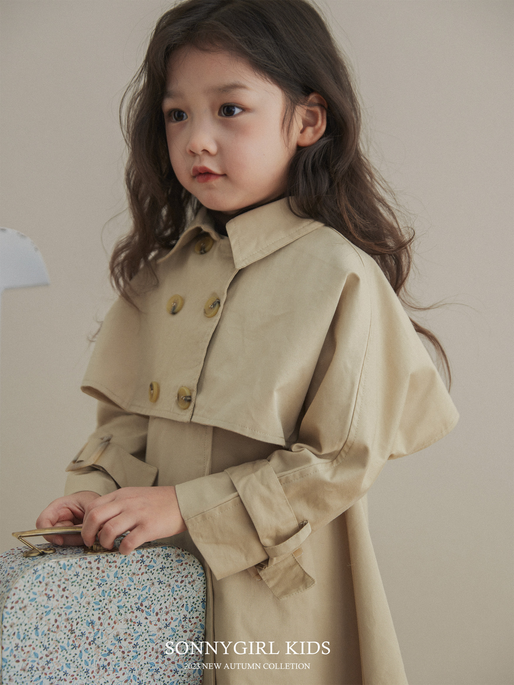 SONNYKIDS 여아 2024 가을 새 스타일 윈드 브레이커 자켓 영국 스타일 탑 민소매 스커트 투피스 세트