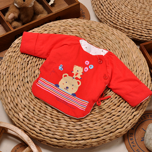 偶园M236婴儿夹棉半背衣秋冬季 宝宝薄棉单上衣加厚初生儿圆领衣