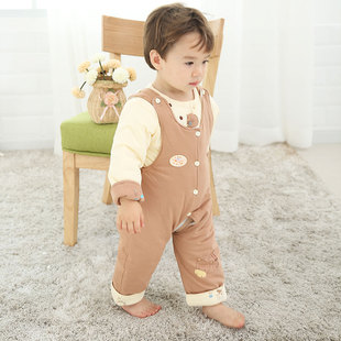 偶园M258婴儿夹棉加厚三件套纯棉开档裤 分体纯棉秋冬男女童套装
