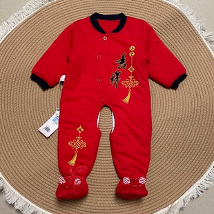 偶园ZGF243拜年服男女宝童唐装新年装百天周岁连脚过年喜庆连体服