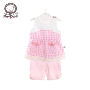 欣乐儿5916纯棉儿童男女宝宝跨栏背心短裤打底薄款纯棉无荧光套装