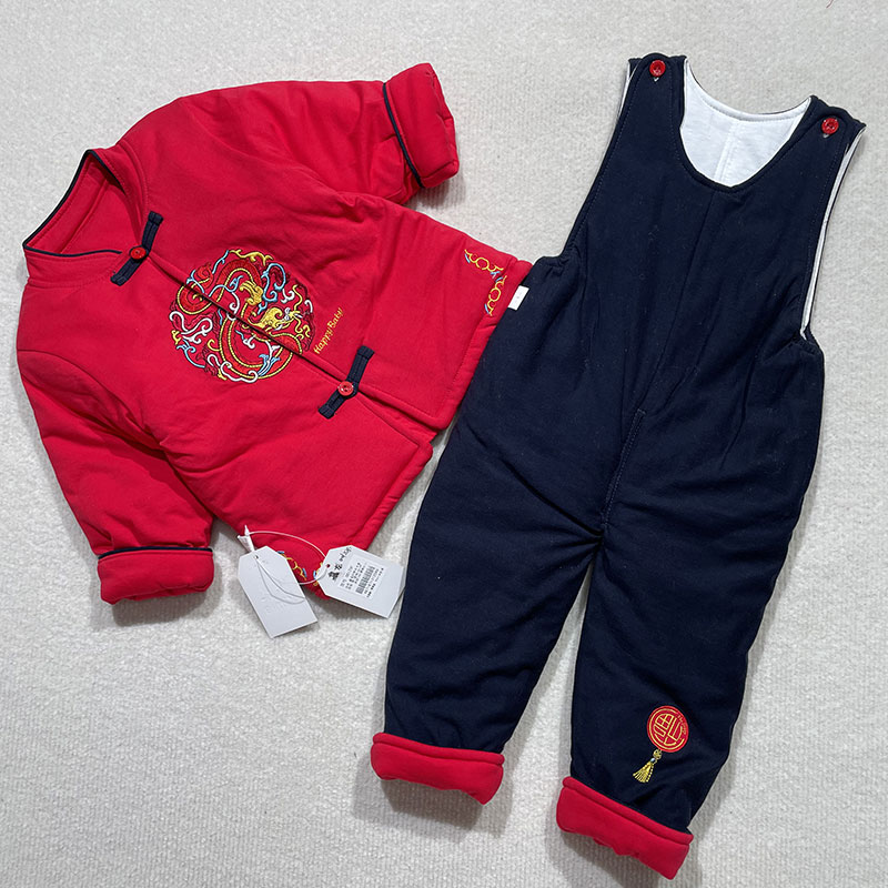 盘龙ZGF宝宝拜年服套装儿童周岁礼服唐装棉衣两件套加厚中式冬装