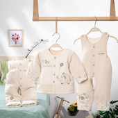 套装 夹棉厚款 三件套外衣连脚马甲套装 偶园CMB7508新生儿背带裤