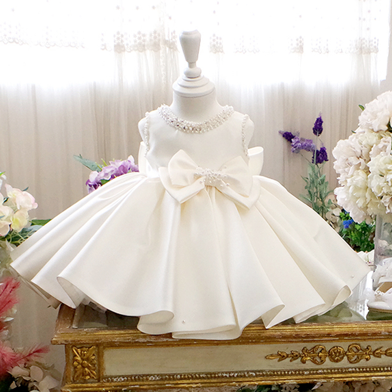 宝宝一周岁生日女童白色轻奢礼服