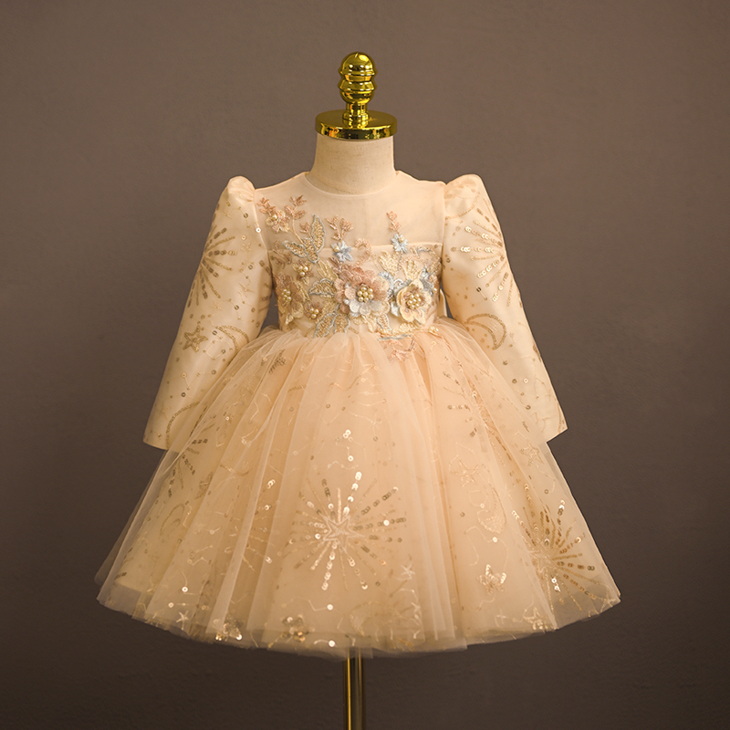 女童婴儿抓周长袖轻奢公主裙