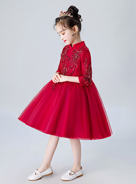 女童公主裙蓬蓬纱钢琴演出服小女孩主持人儿童礼服裙花童生日洋气