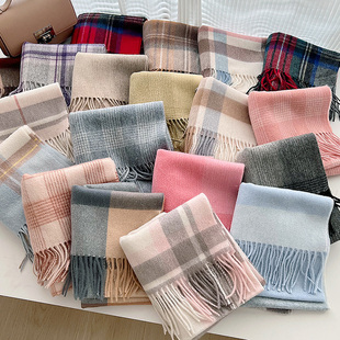 100%纯羊毛围巾女冬季2025新款英国格纹高级感保暖百搭羊绒围脖男