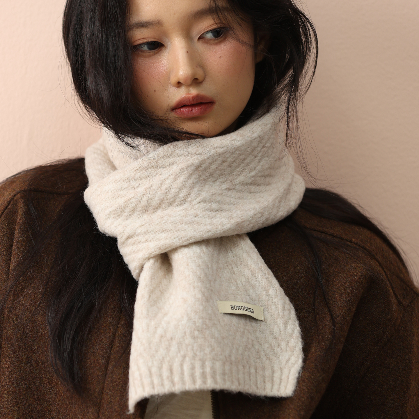 高级感显白羊毛混纺毛线针织围巾