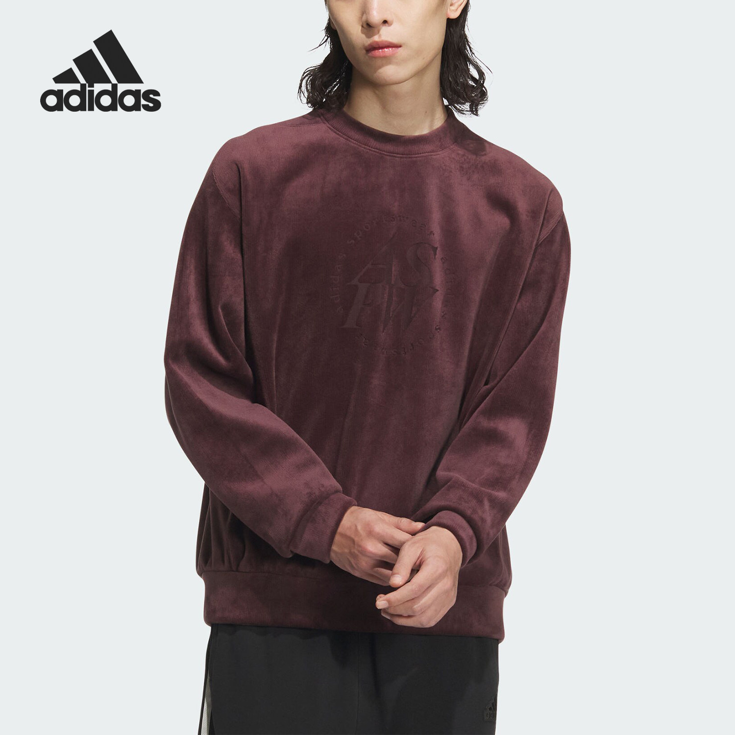 官方正品Adidas/阿迪达斯男女丝绒宽松长袖圆领卫衣套头衫 JI6652