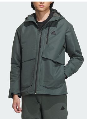 正品Adidas/阿迪达斯新款男士加绒保暖梭织连帽外套IT3952