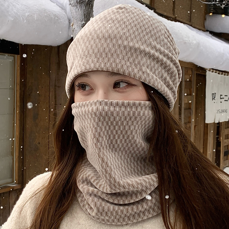 围巾女士冬季韩版百搭加厚保暖围脖帽子套装户外登山护颈遮脸面罩
