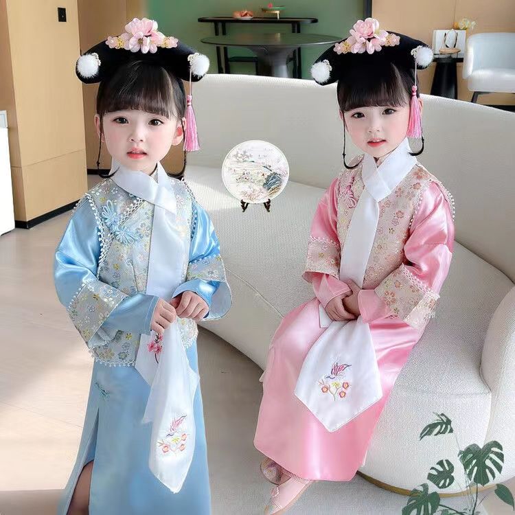 清朝格格服装儿童满族公主旗装女童宝宝清代宫廷风套装摄影演出服