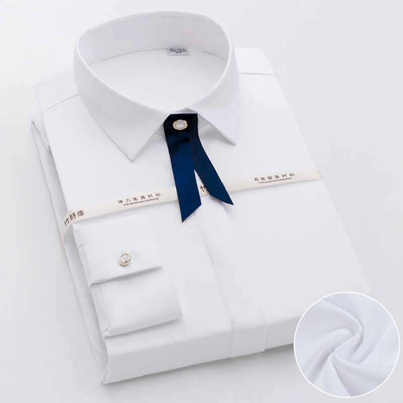 女士长袖衬衫商务正装职业工装竹纤维免烫白色衬衣女寸衫结婚礼服