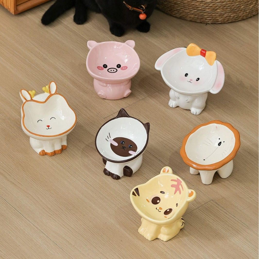 猫碗陶瓷保护饮水碗宠物用品可爱斜口防打翻狗狗饭碗猫咪食盆