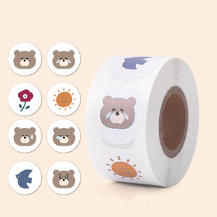 500贴/卷卡通小熊贴纸谢谢封口贴包装装饰DIY手帐日记可爱贴纸