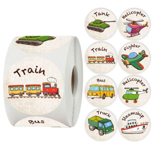 500张/卷儿童玩具奖励贴纸 益智标签3.8厘米汽车贴画可爱游戏贴纸