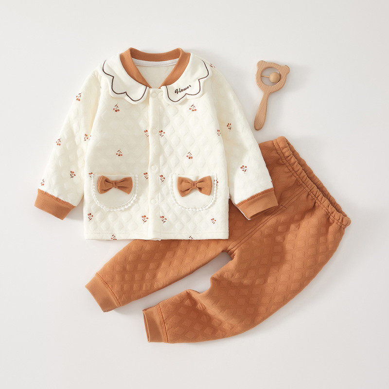 女宝宝内衣纯棉分体秋冬季套装薄棉服婴儿保暖外出服衣服两件套厚