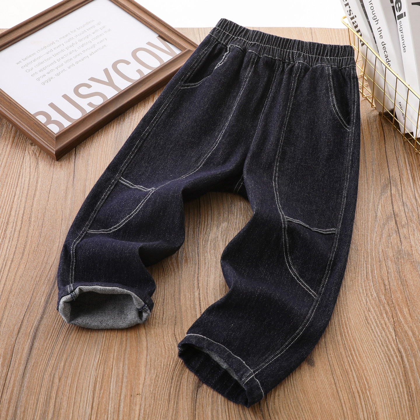 男童牛仔裤子棉质春秋款儿童水洗不掉色中大童韩版运动镰刀裤长裤