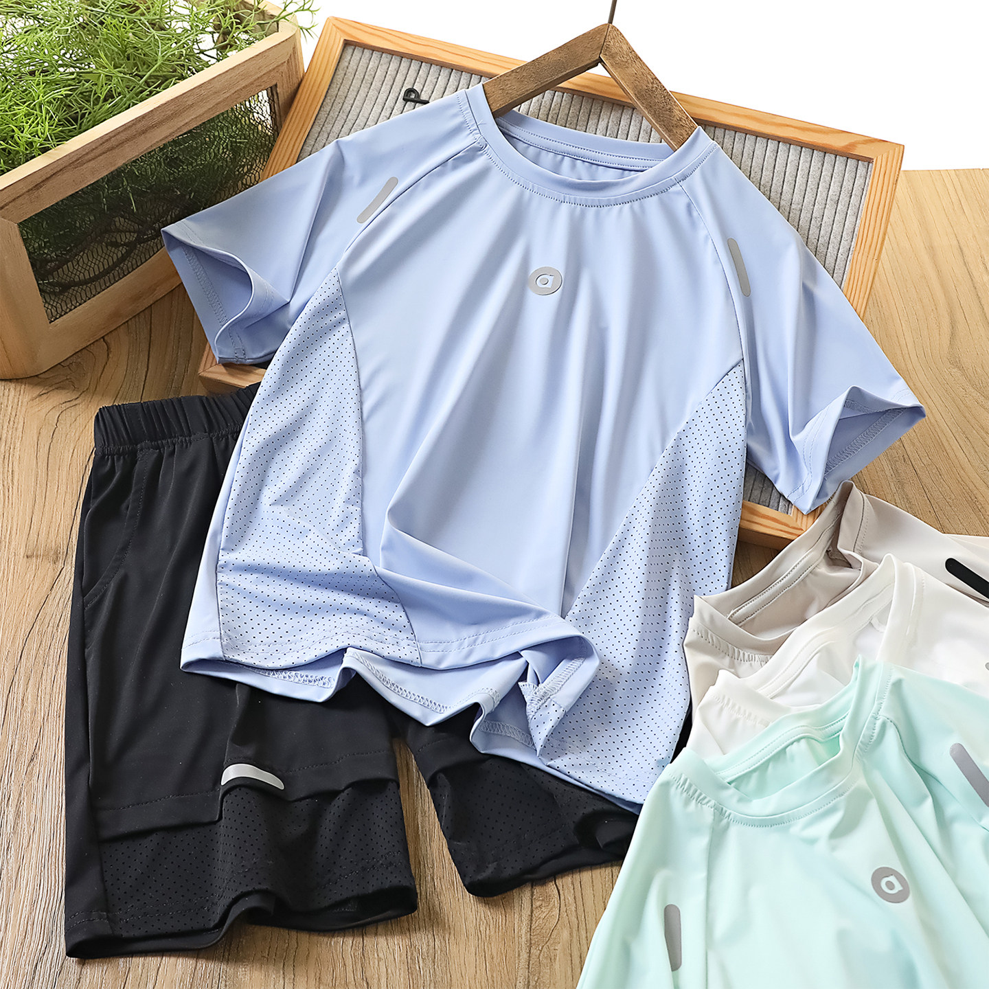 男童短袖套装夏款韩版休闲百搭时尚户外薄款透气儿童速干运动服