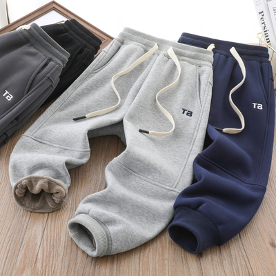 男童加绒韩版刺绣拼接运动卫裤