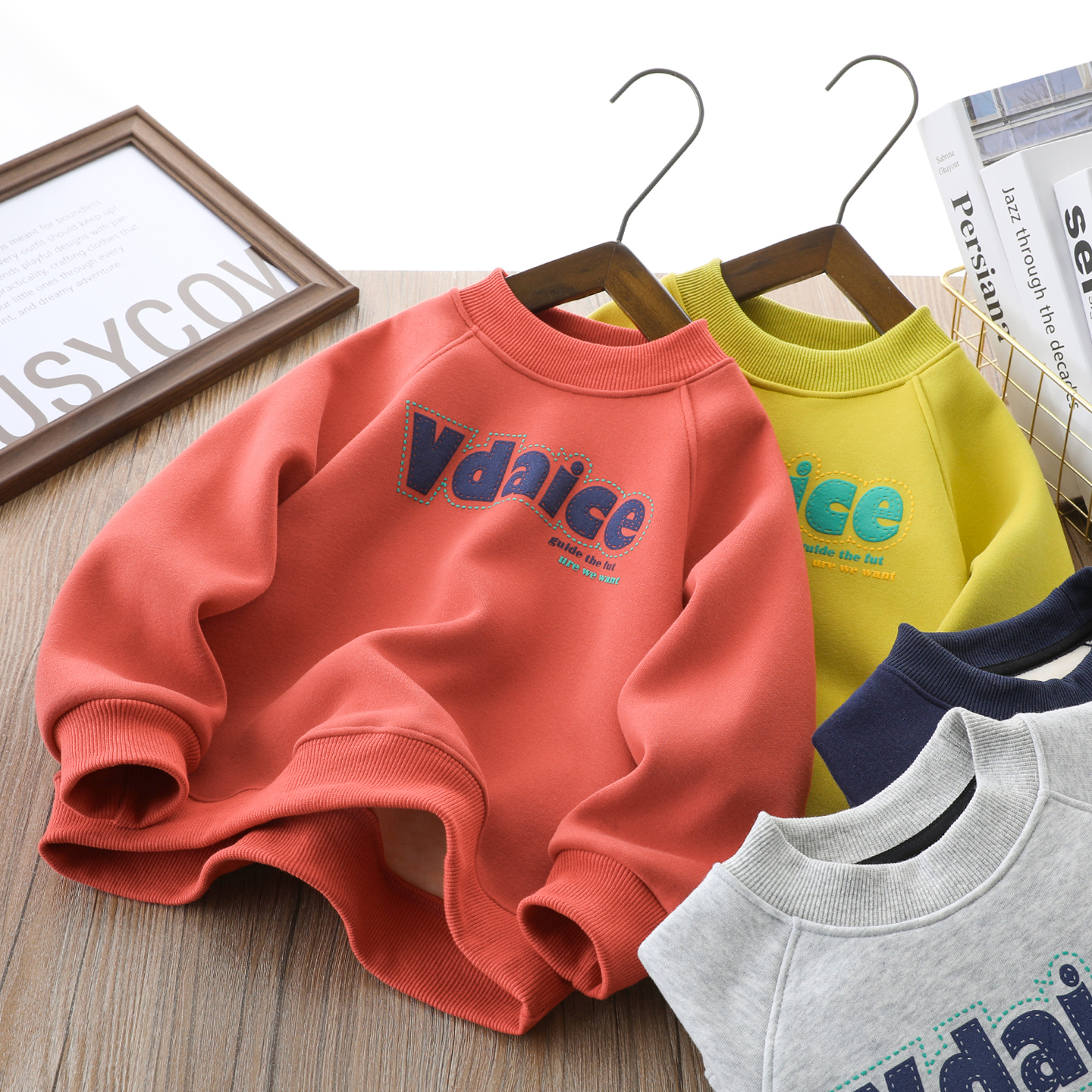 男童桑蚕丝羊毛加绒卫衣运动印花