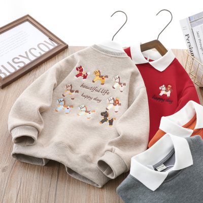 男童加绒刺绣新年拜年服Polo卫衣