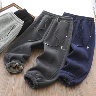 男童密密绒裤子防风加厚2025一件过冬新款儿童韩版刺绣中大童运动