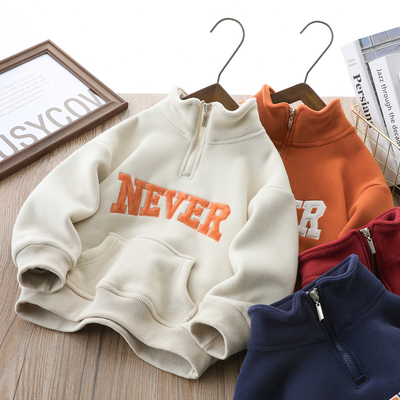 男童刺绣加绒卫衣韩版冬季半拉链