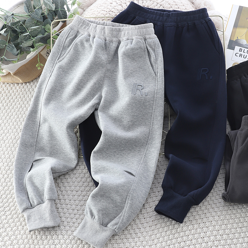 男童裤子秋冬加绒刺绣运动韩版潮