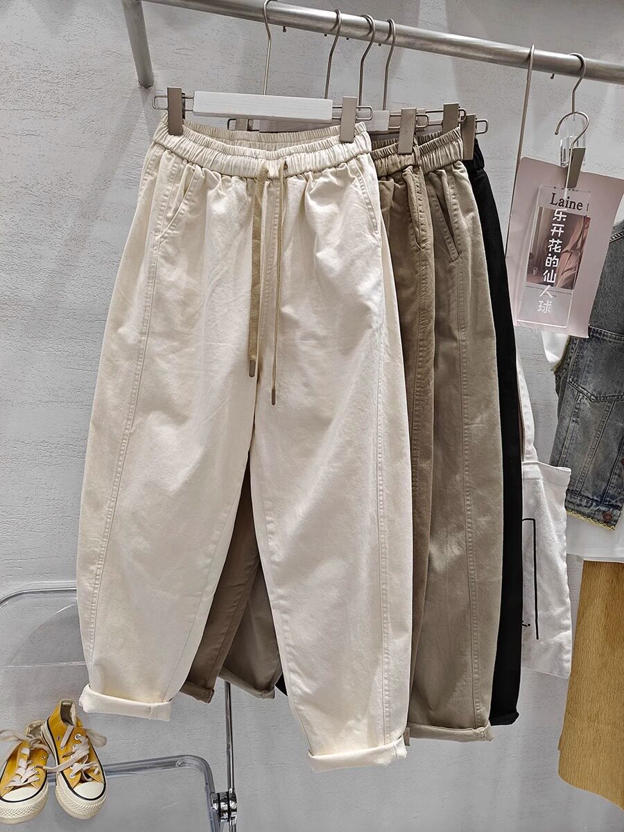 大码文艺棉布休闲裤女2024年夏季宽松百搭显瘦老爹裤萝卜裤哈伦裤