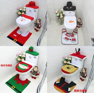 饰品创意圣诞老人马桶套卫生间装 圣诞节装 饰马桶坐便器套带脚垫