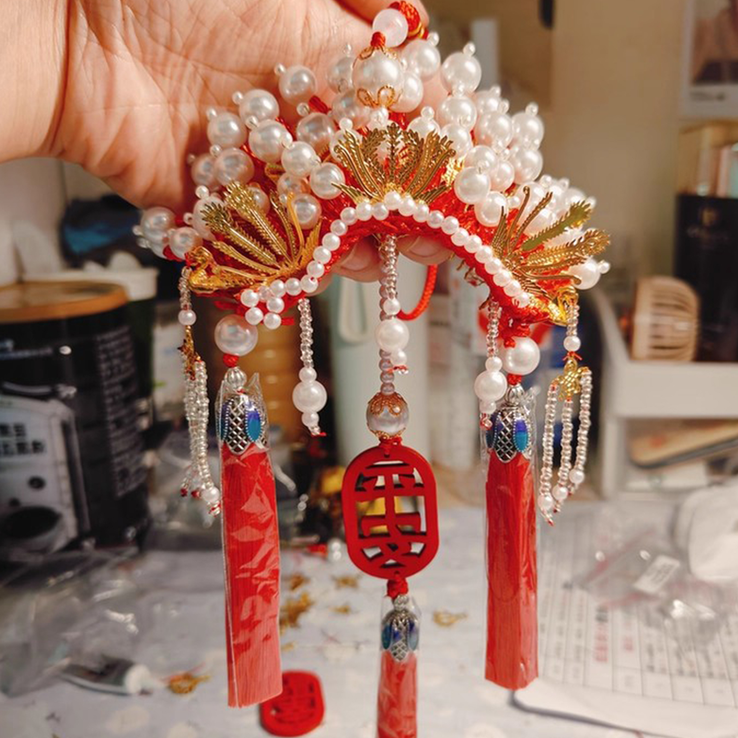 创意凤冠流苏车挂手工DIY