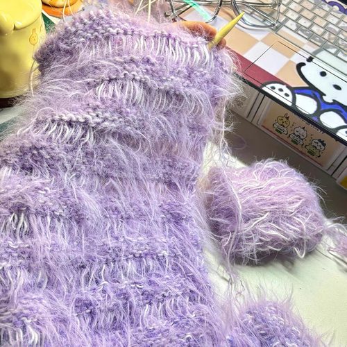 薰衣草紫白桦围巾手工diy编织