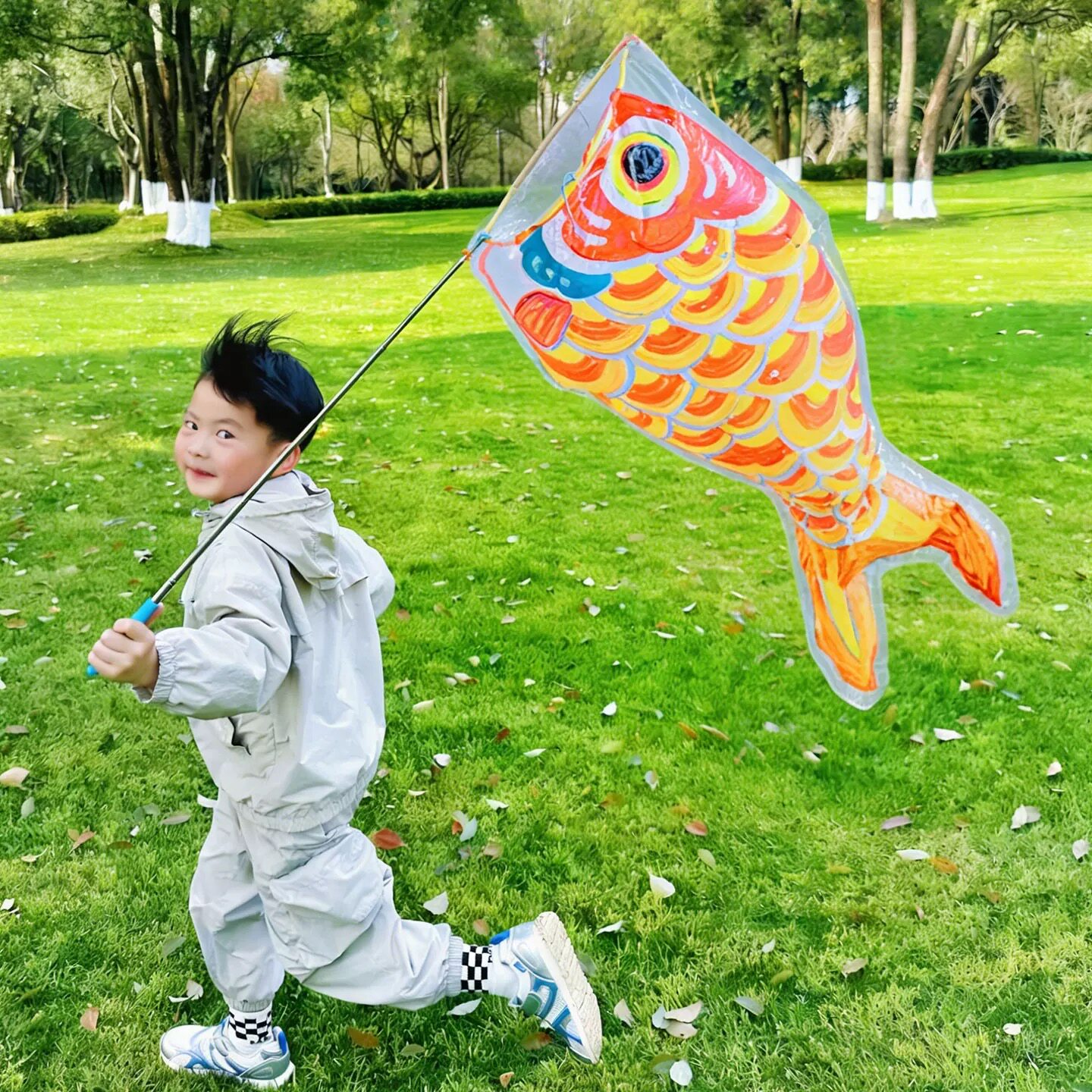飞鱼风筝手工diy材料包儿童手持手绘捕风网幼儿园环创益智工具