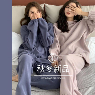 ins韩风简约日系德绒睡衣春秋季女款2025新款情侣家居服薄款长袖