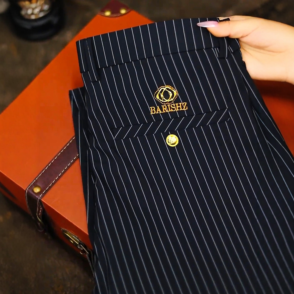 高端条纹直筒西裤男款春秋2025