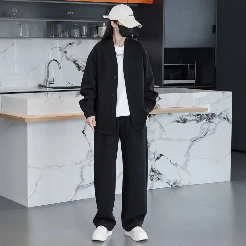 高端黑色休闲运动套装男春秋季