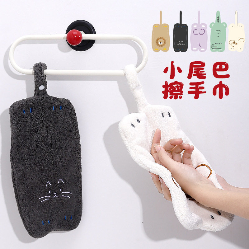 珊瑚绒卡通动物擦手巾 康乐屋挂式创意加厚双面吸水卡通擦手毛巾
